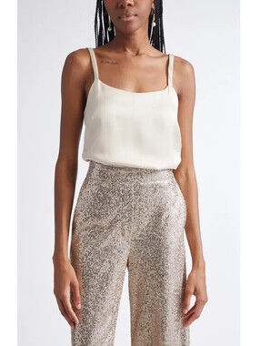 $495 ST. JOHN Liquid Satin Camisole Size 9 Color Latte Lined